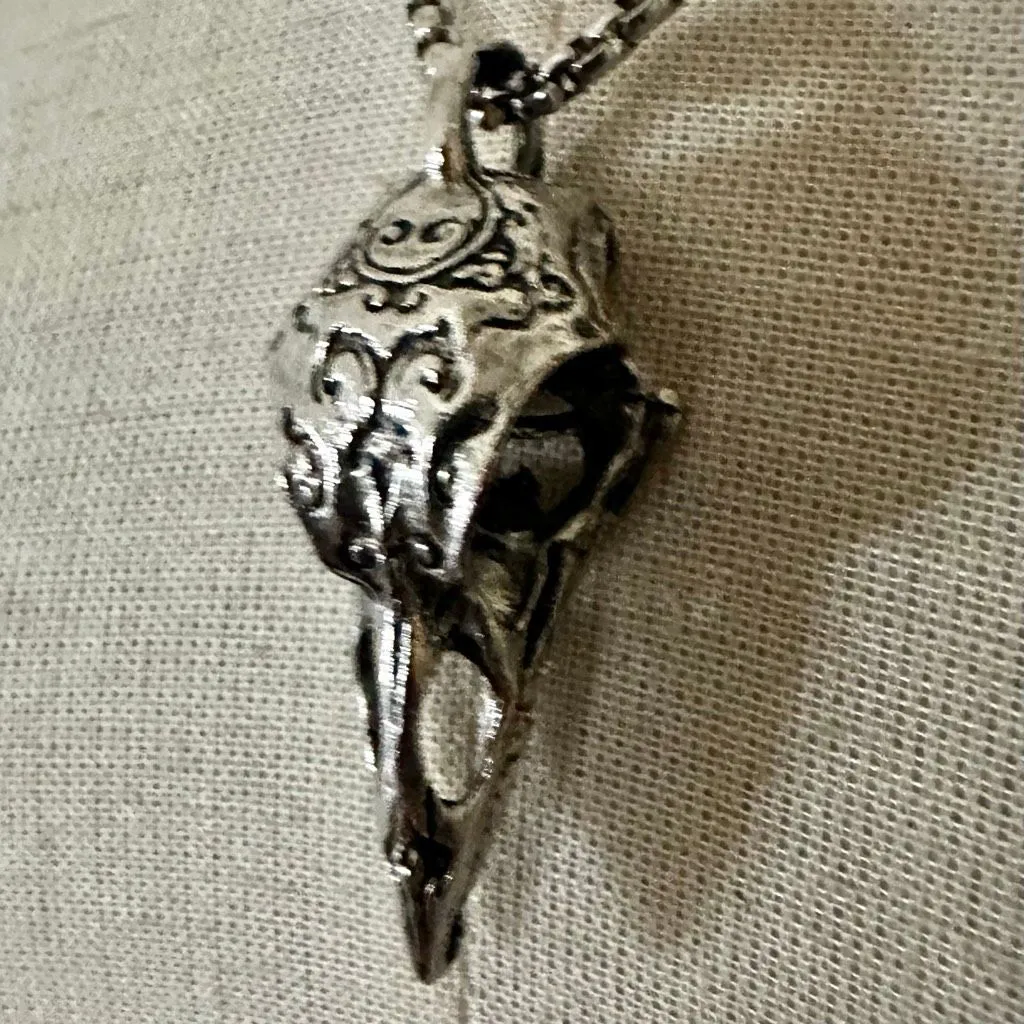 Gothic Raven Skull Pendant Necklace with Ornate Scrollwork Silver - Image 9