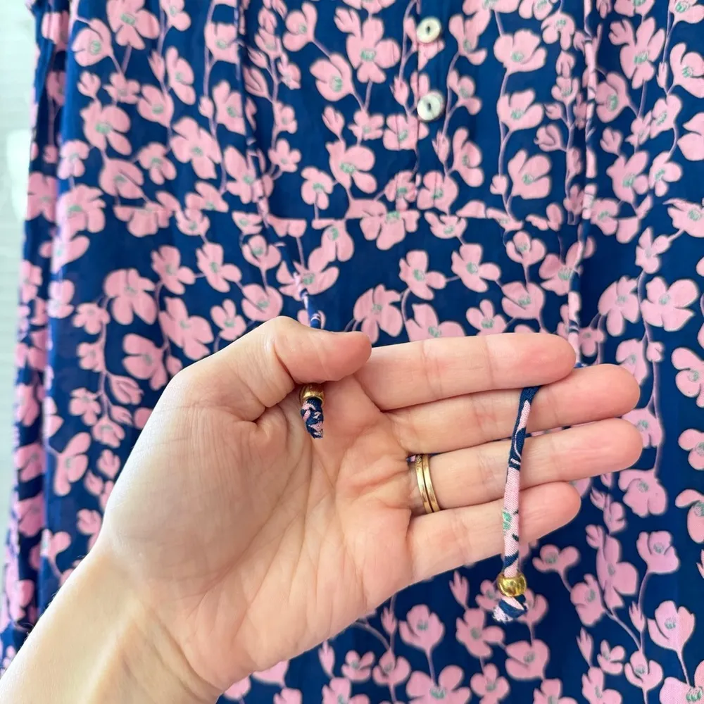 Angels By the Sea Floral Blue Pink Sleeveless Single Tier Button Front Dress L Purple Size L - Image 7