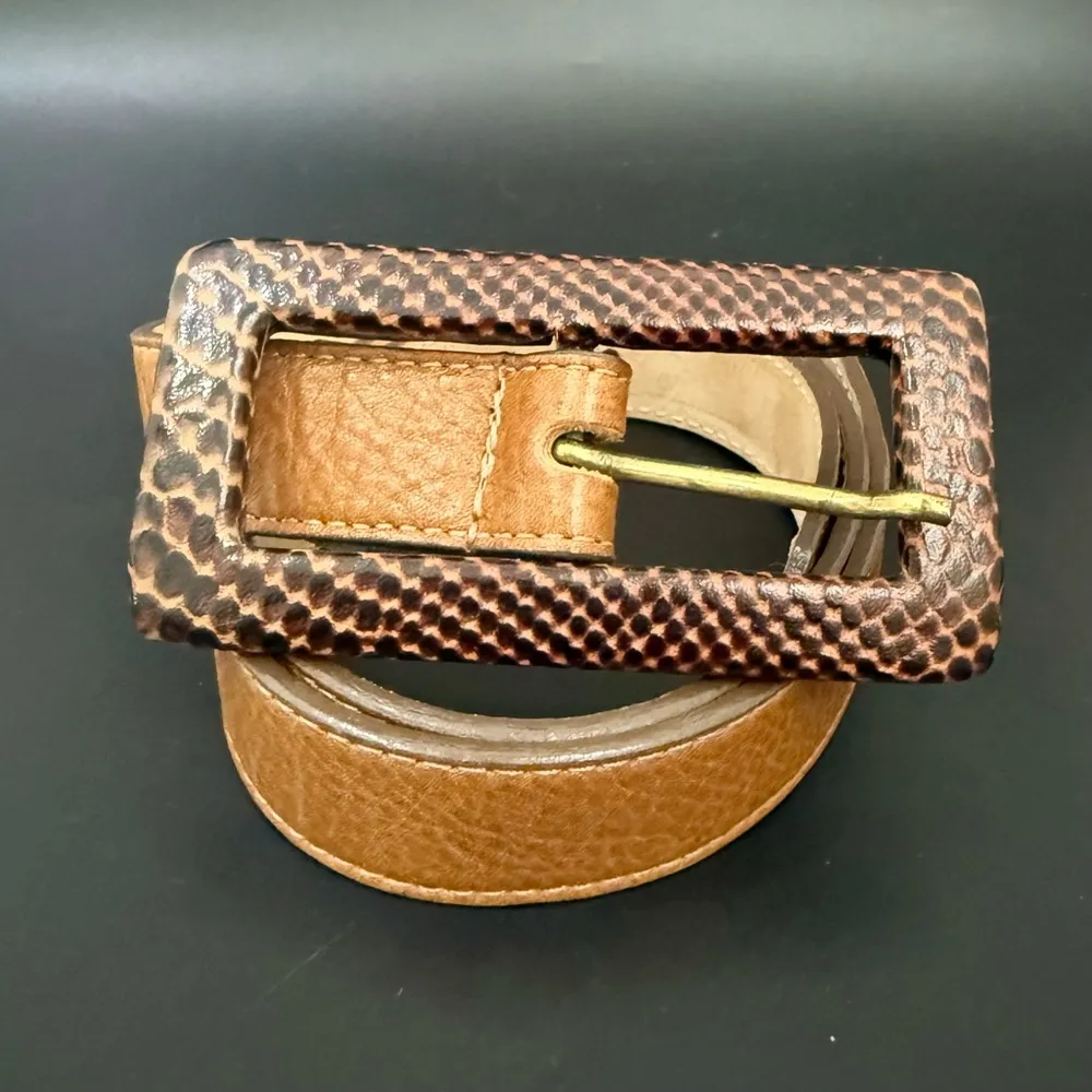 LEATHEROCK Snakeskin Leather Buckle Brown Genuine Leather Skinny Belt Size 32 - Image 6