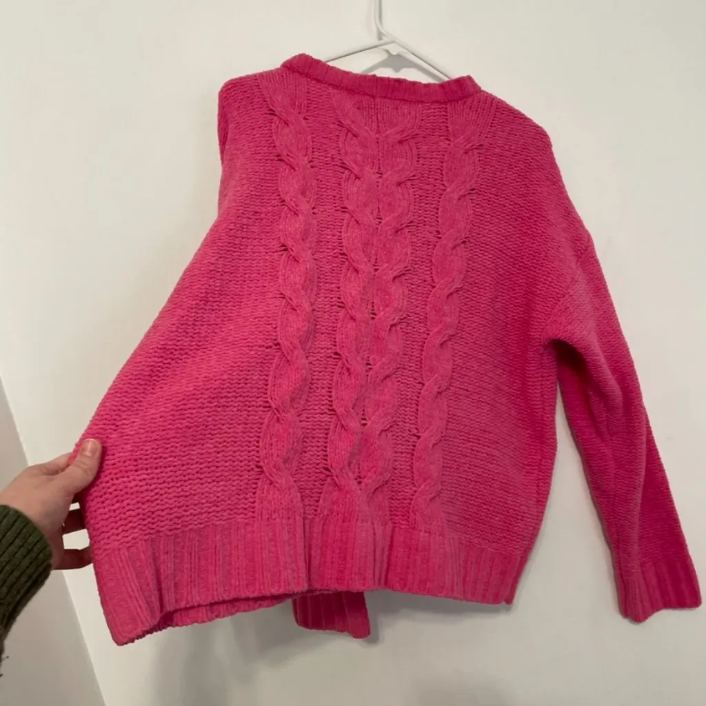 AMERICAN EAGLE AEO AE Chenille Cable Knit Sweater Bright Pink Barbie Oversized L - Image 16