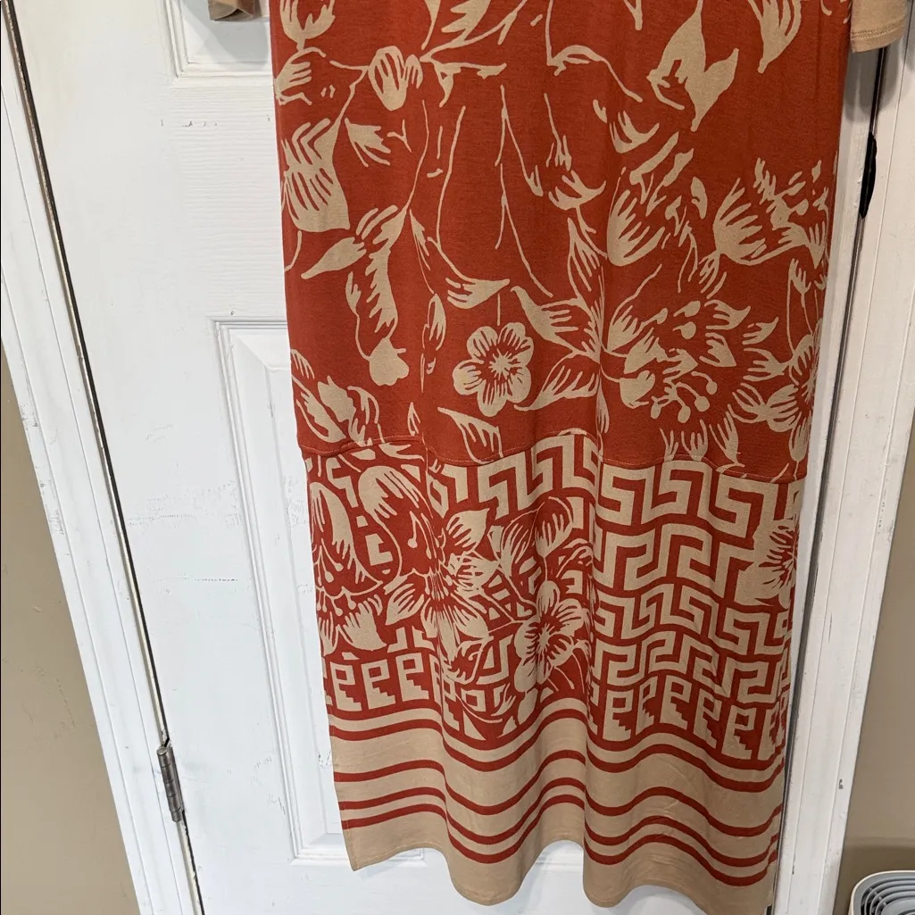 Soft Surroundings Terracotta and Tan Floral Side Slit Dress Size Medium - Image 7