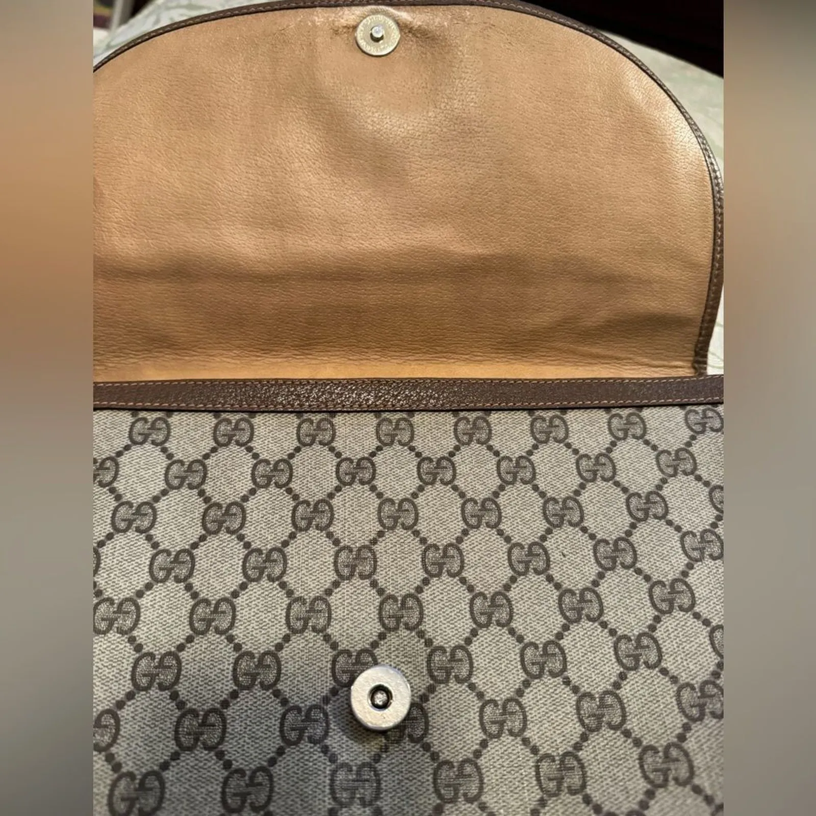 GUCCI GG Supreme Leather Trim Clutch with Dust Bag, Luxury Posh Party Host Pick - Image 5