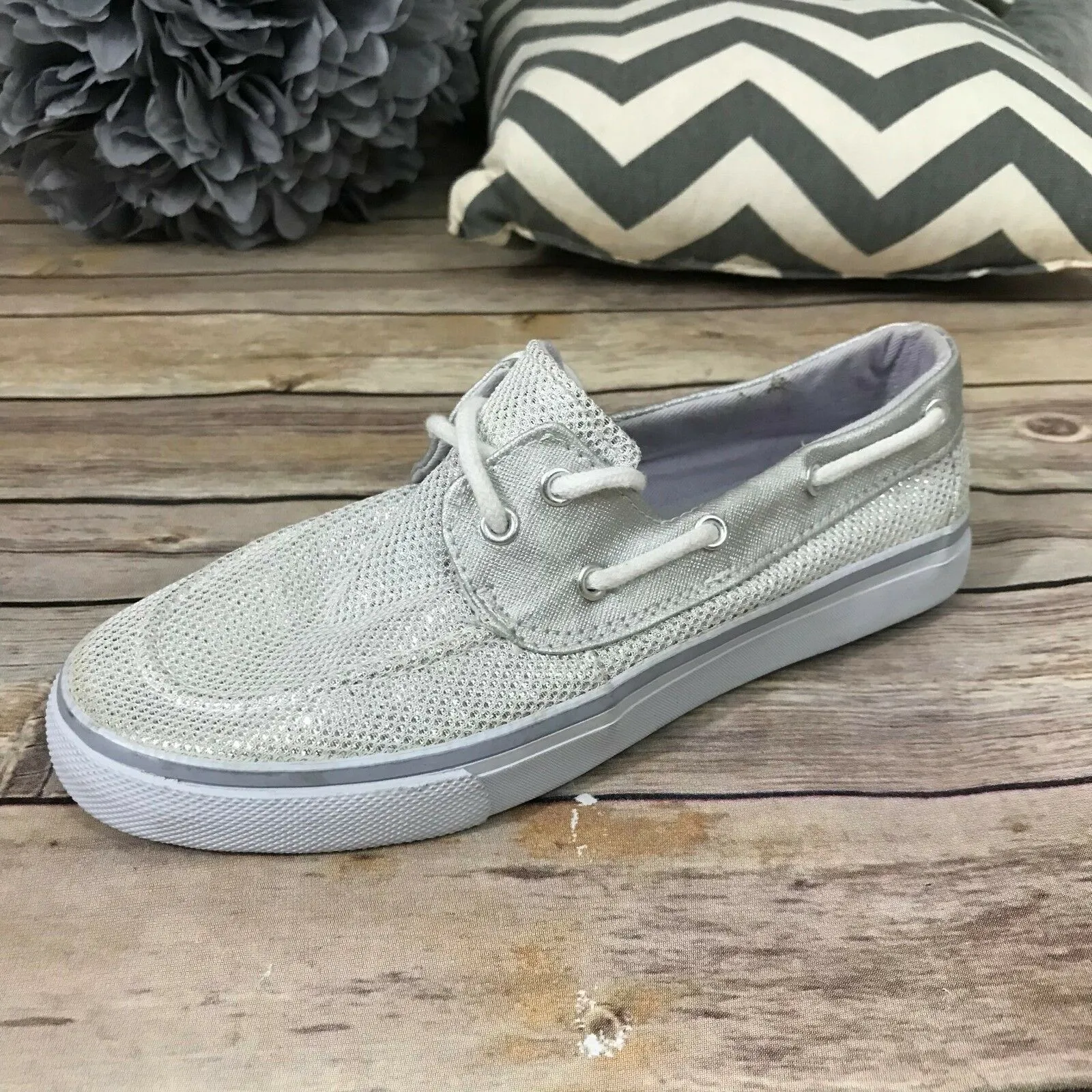 Austin Trading Co Womens Shoes Size 5 Silver Top Siders Boat‎ Sparkly NEW - Image 2