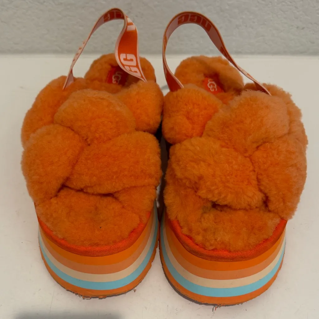 UGG Disco Knot Slides Orange Platform Sandal Sheepskin Fluffy Size 8 - Image 2
