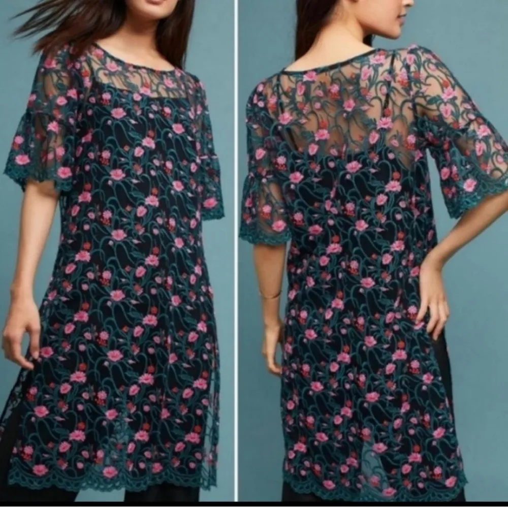 Anthropologie Moulinette Soeurs Floral Embroidered Mesh Tunic Dress - Image 3