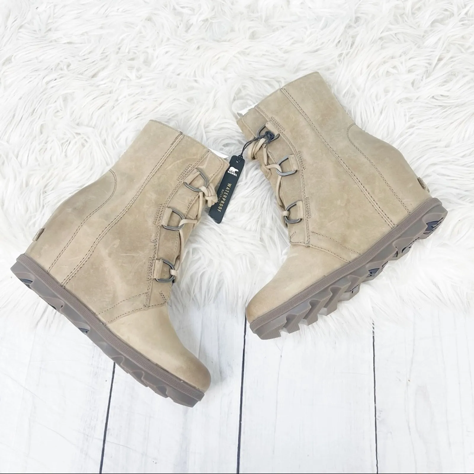 Sorel Joan Of‎ Arc Wedge II Waterproof leather uppers Boots in Ash Brown 11 NEW - Image 8