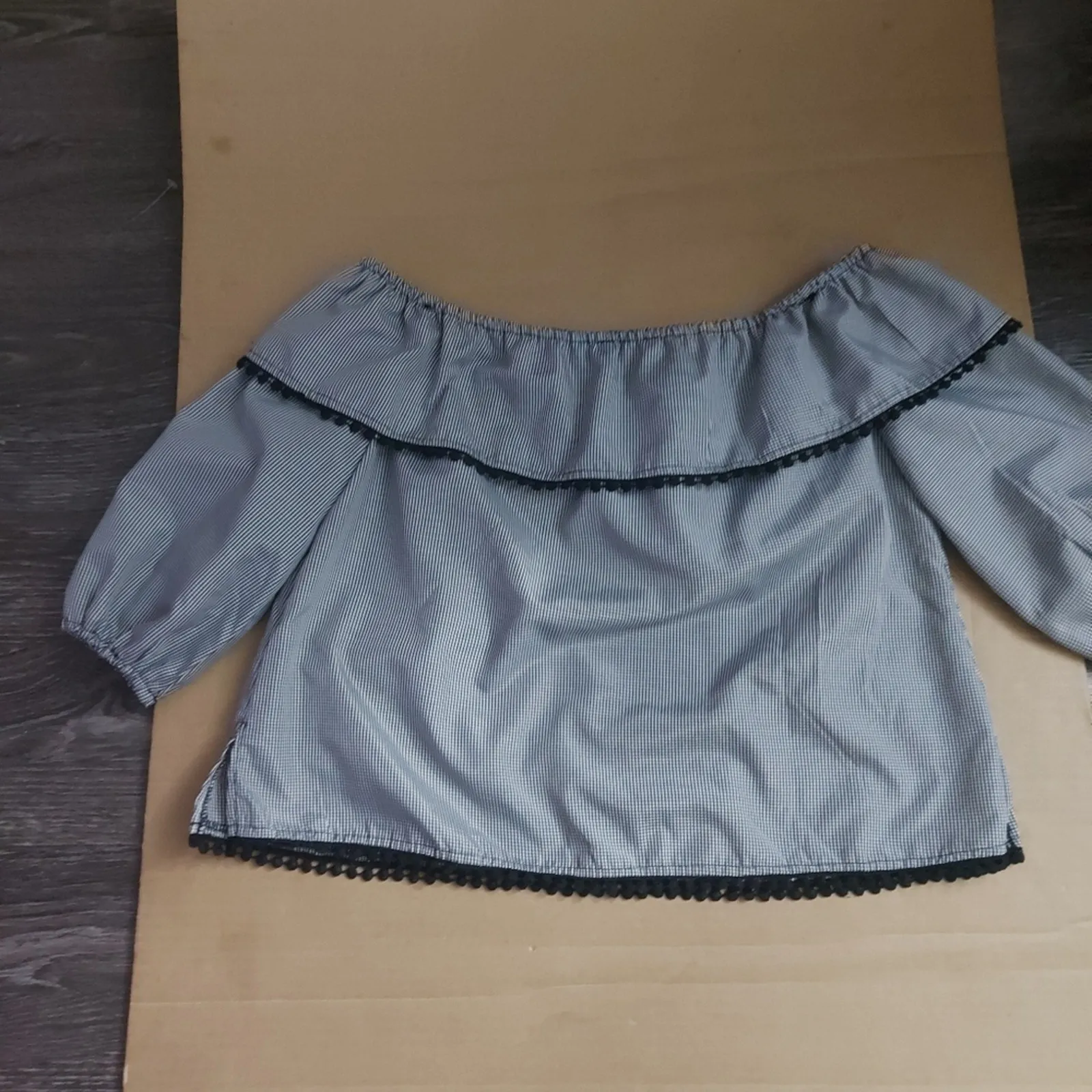 Bleuh Ciel Embroidered Gingham Boho Top Black/White/Red S Balletcore Boho Preppy - Image 4