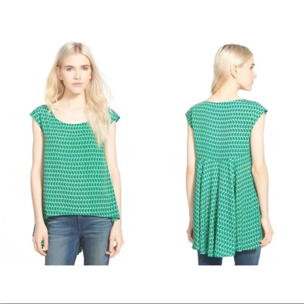 Anthropologie Oat + Fawn Cat Print High Low Top Size XS - Image 3