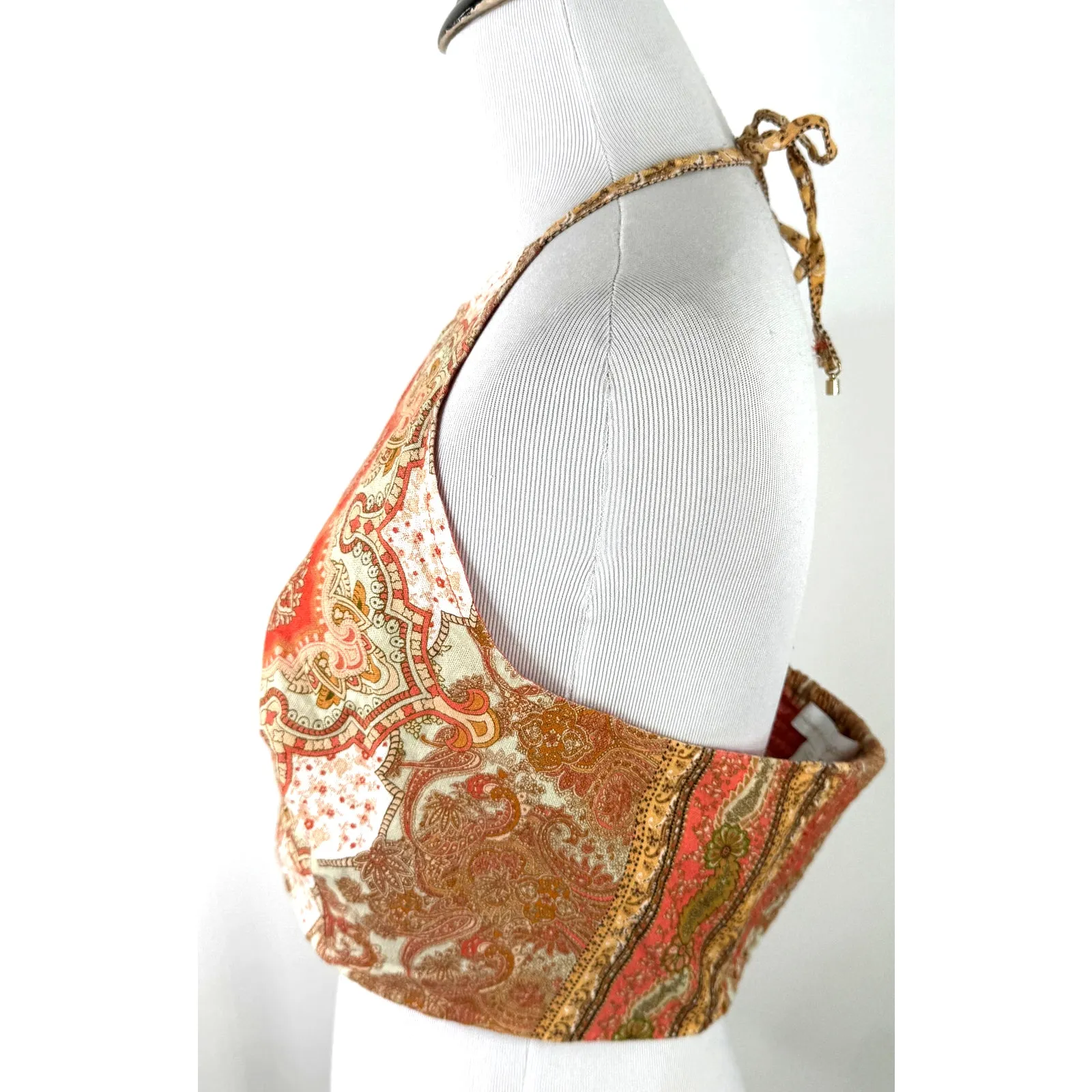 House Of Harlow 1960 Paisley Retro Women's Crop Halter Top Size Medium Orange - Image 3