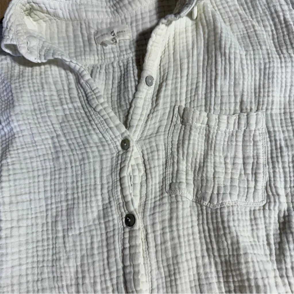 Lou & Grey white Gauze 100% cotton Resort wear Button-Up Shirt XSmall EUC - Image 3
