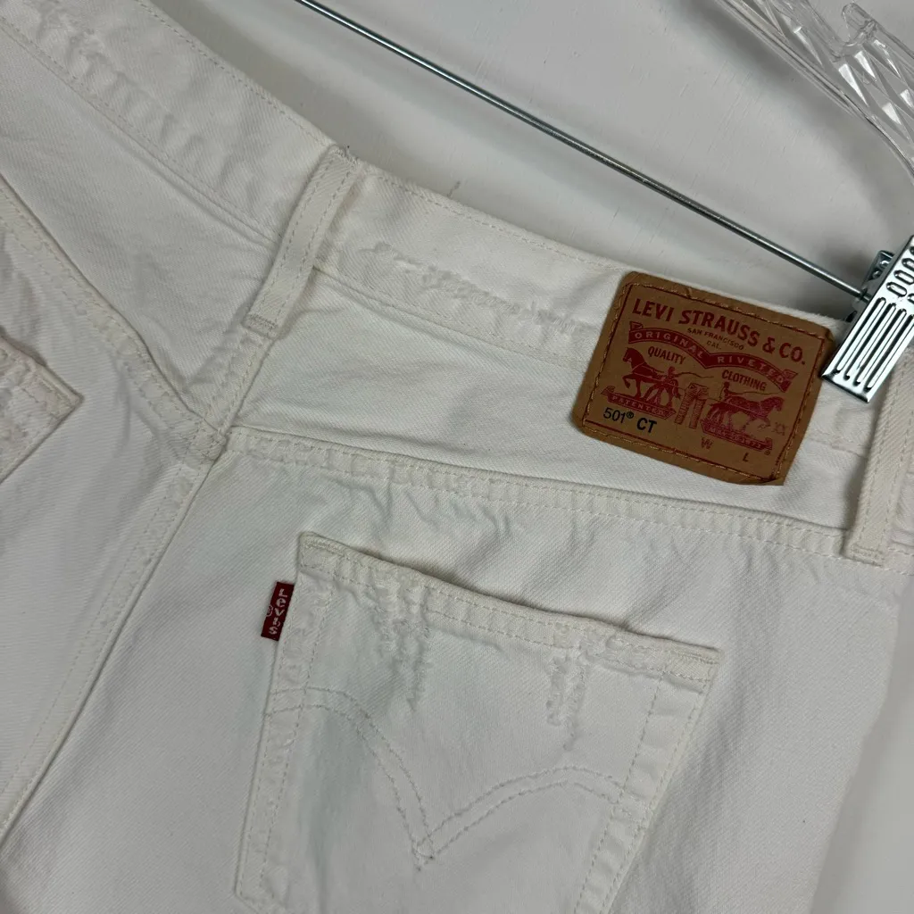 Levi’s 501 Cut Off Denim Shorts Sz 29 White Distressed Raw Hem Bermuda - Image 11