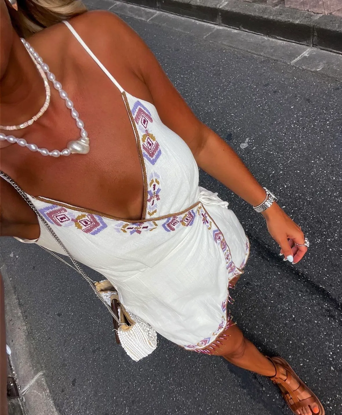 dress mini summer boho embroidered fringe cotton tribal Aztec wrap - Image 5