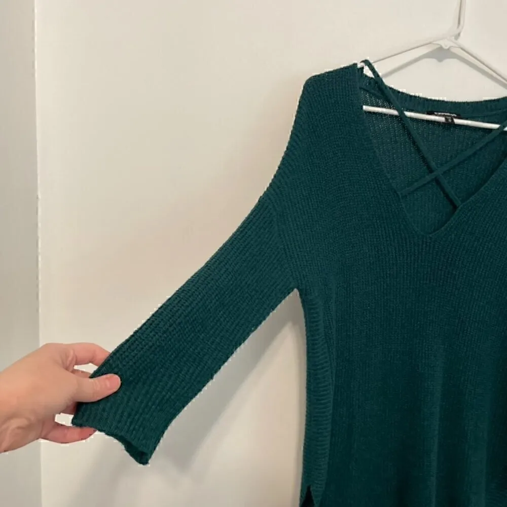 EXPRESS Strappy Circle Hem Tunic Sweater Solid Teal Green Blue 3/4 Sleeve Winter - Image 8