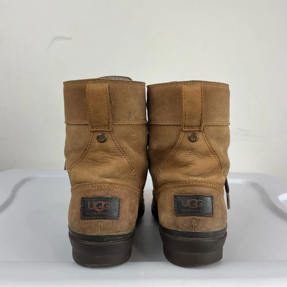 UGG Womens Azaria Lace Up Duck Boots Waterproof Suede Leather Sz 8 Chestnut - Image 9
