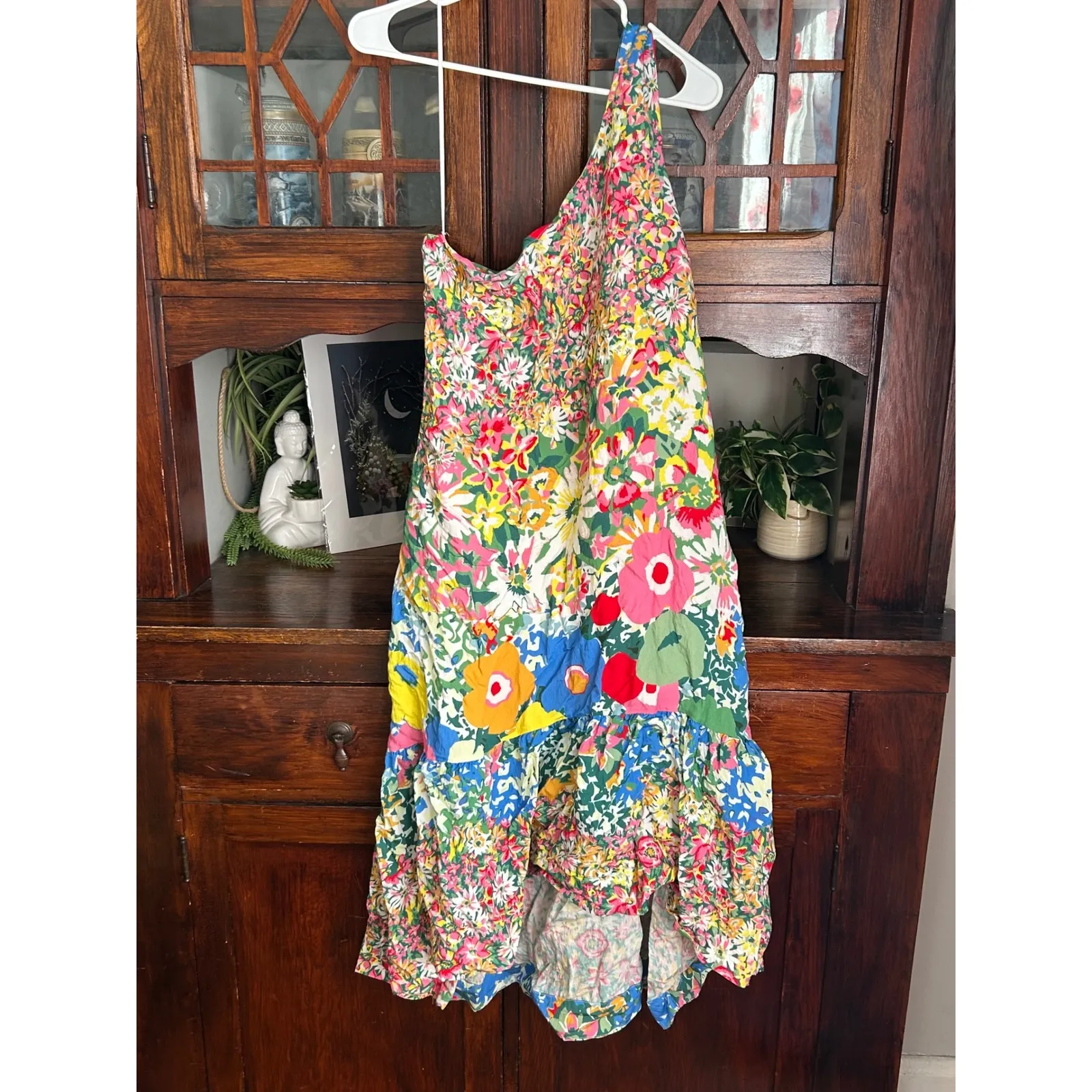 Sarah Campbell Anthropologie One Shoulder Midi Dress Floral Print Medium Petite Yellow - Image 2