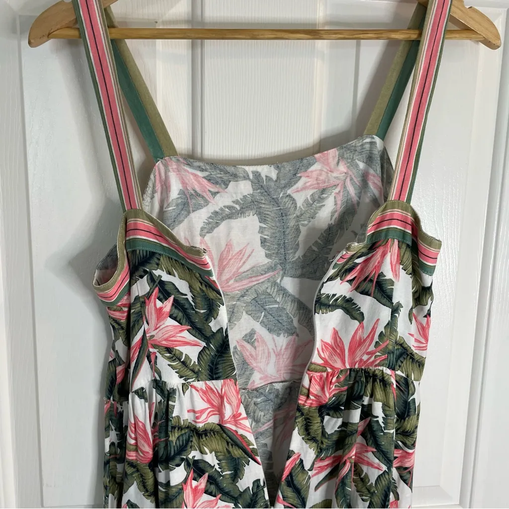 LOFT Tropical Pink and Green Linen Blend Maxi Dress With Straps Size 8P - Image 6