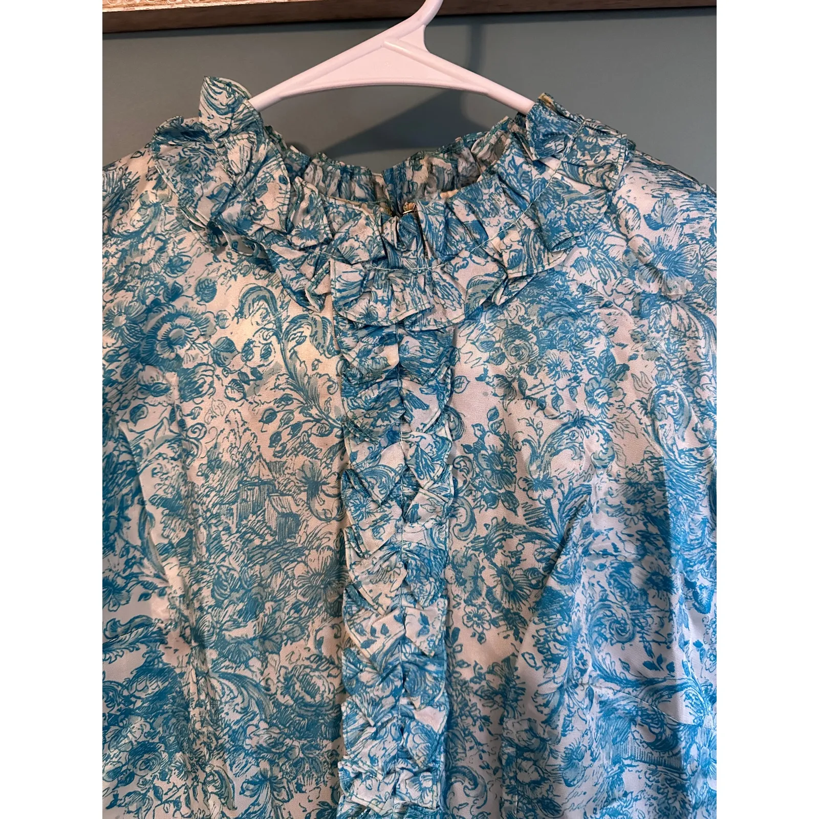 Vintage 1950s Floral Mock Neck Long Sleeve Midi Dress - Image 2