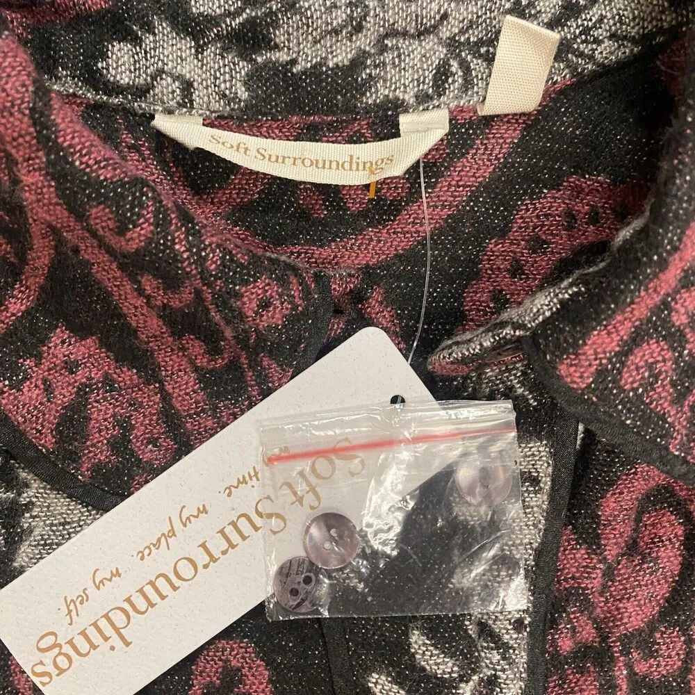 Soft Surroundings Jacquard Shirt Women XS Black Red Paisley Collared Chatnam Top - Image 2