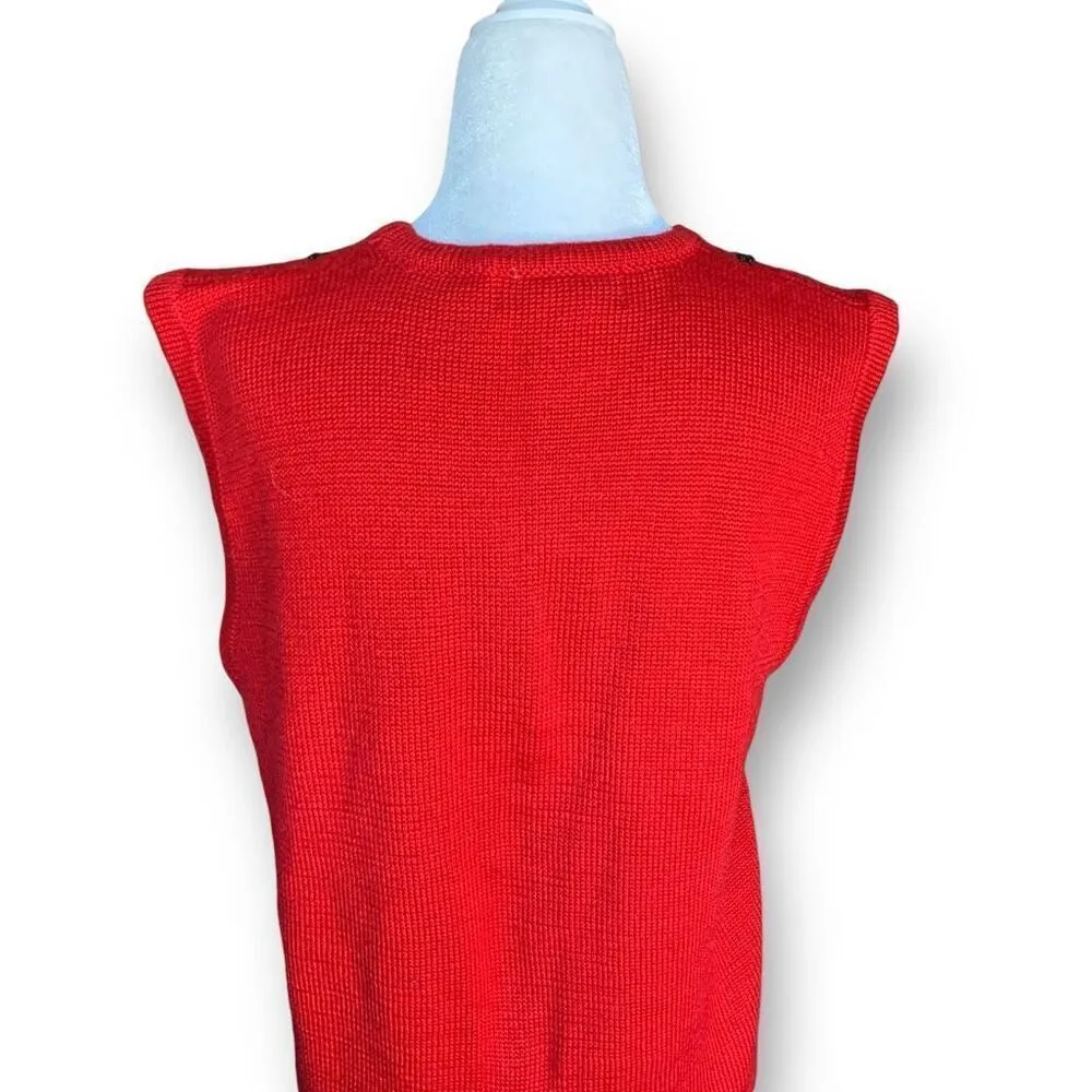 Vintage 90s Embroidered Sweater Vest Red Beaded Dark Floral Printed Knit Vneck Size M - Image 4