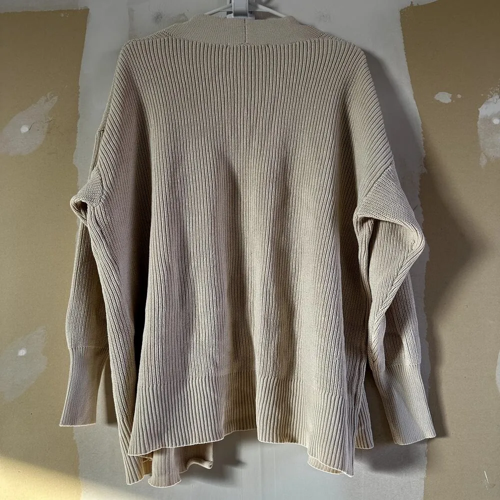 Zara Open Cardigan Sweater Cable Knit Oversized Ribbed Trim Cozy Cream Small - Image 4