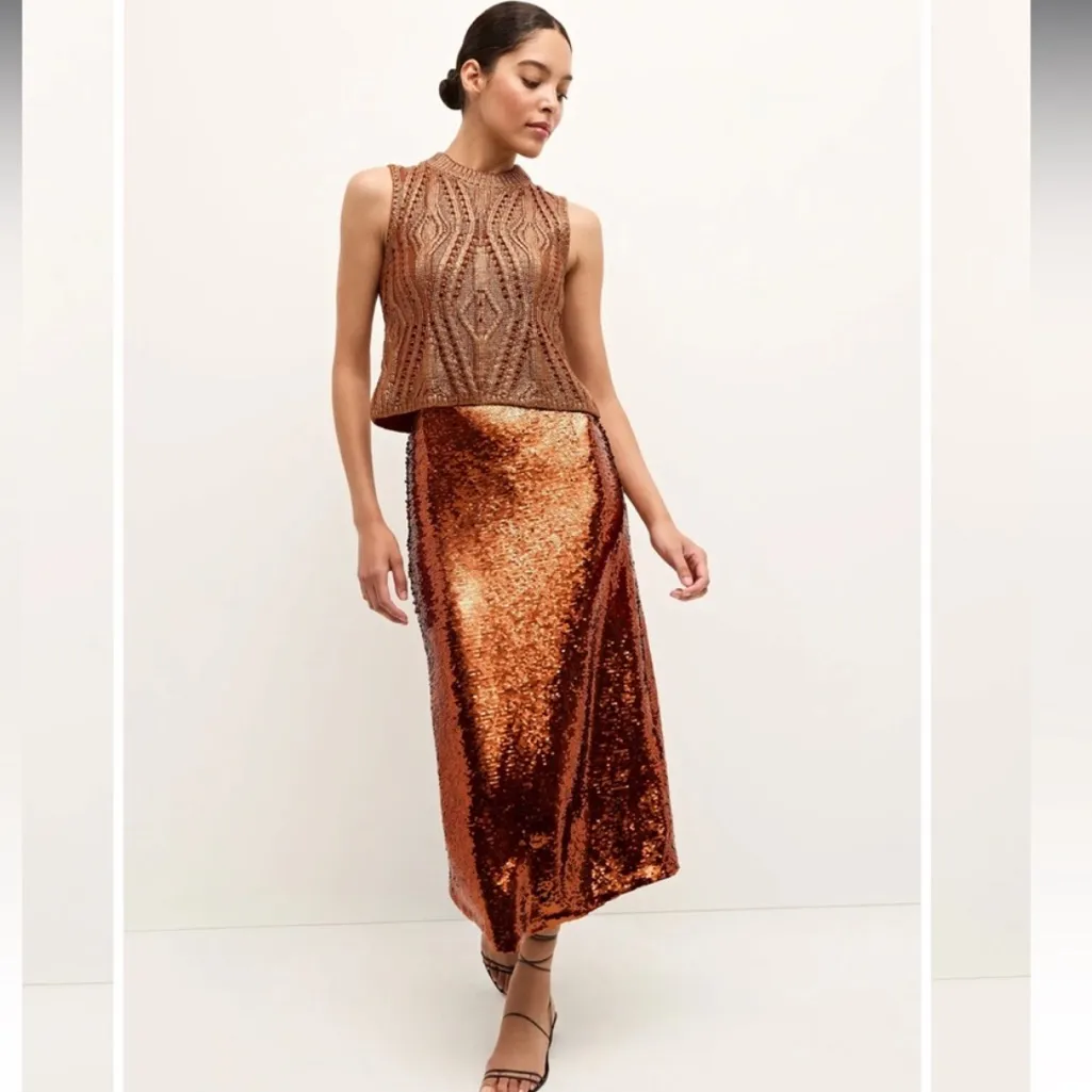 NWT Marie Olivier Sequin Wray Pencil Midi Skirt in Cinnamon - Image 2
