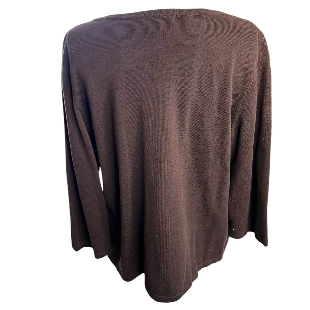 Christopher & Banks L Woman's Beautifully Embellished V-neck Brown Cardigan - Image 5