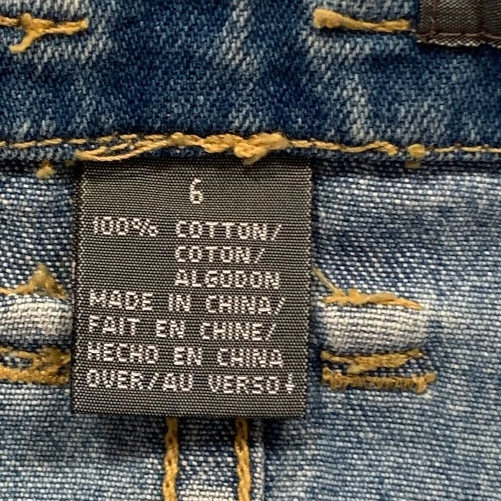 Vintage Handpainted Skirt Medium Wash Denim Mini Floral Garden Vineyard OOAK Blue Size 6 - Image 6