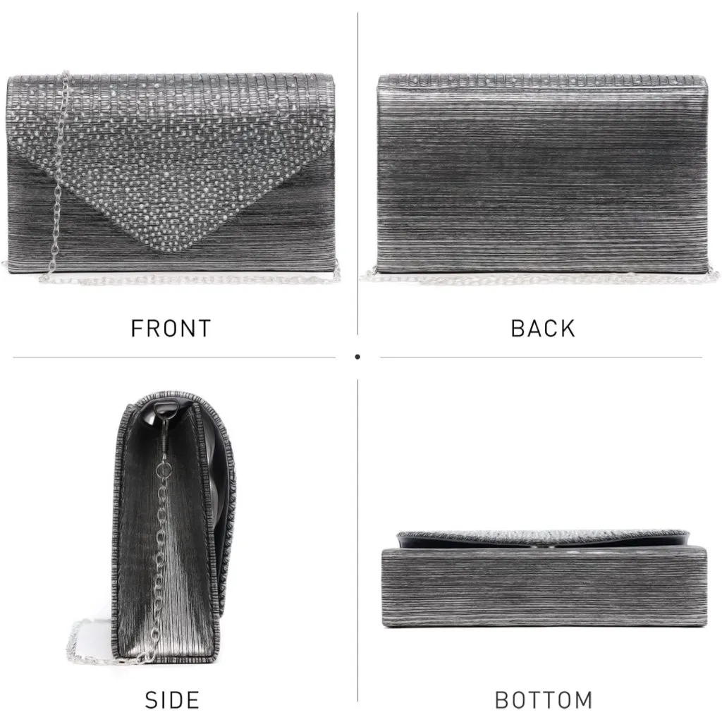 ⚡Women's Magnetic Closure Chain Strap Crossbody Envelope Gray Clutch Handbag - Image 3