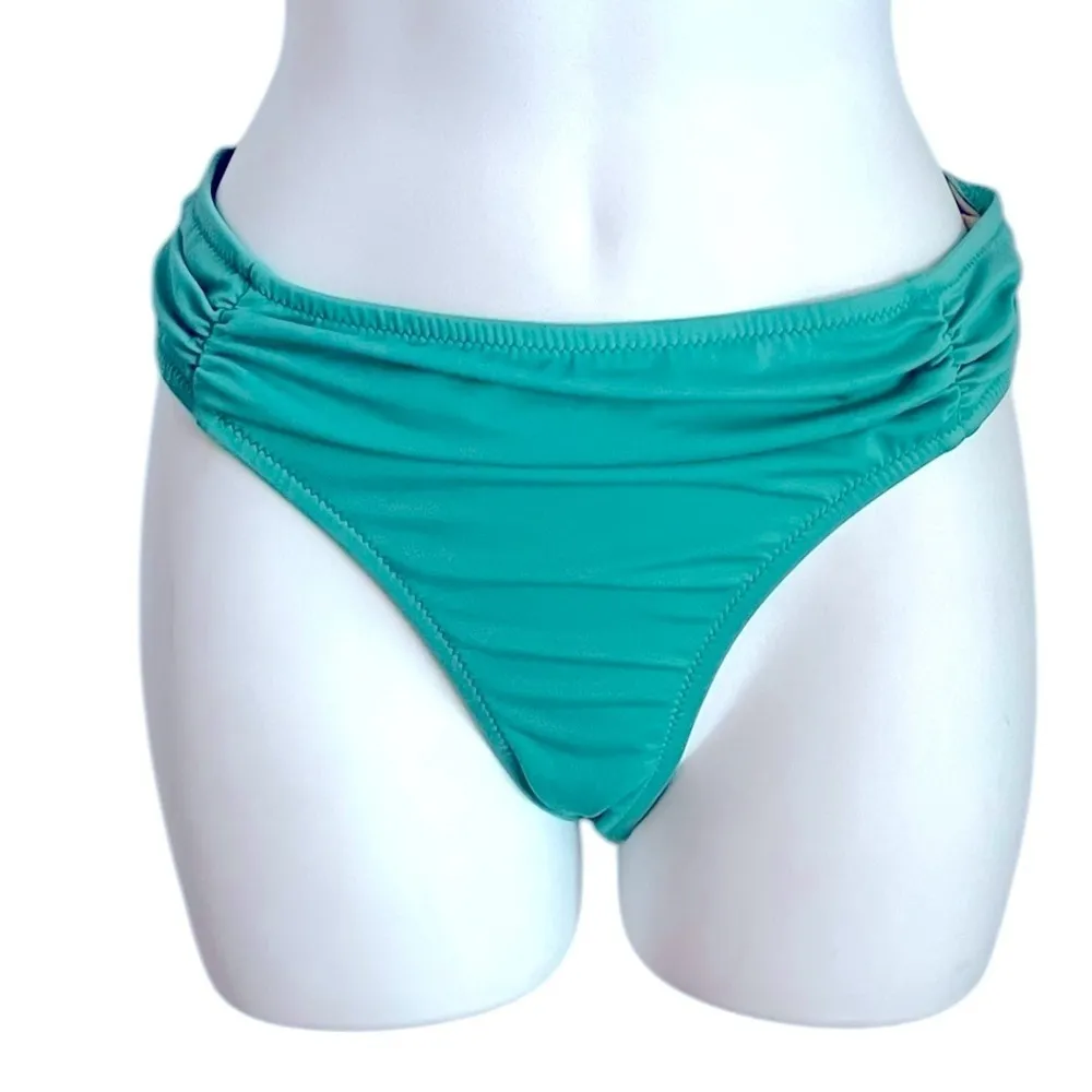 J Crew Green Banded Pleated Swim Bikini Bottom Y2K Small NWOT - Image 2