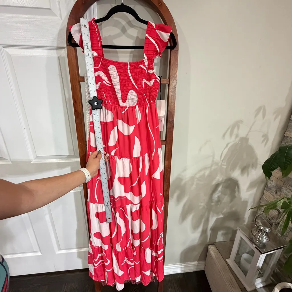 Crystal Doll Red White Smocked Tiered Maxi Dress Ruffle Straps Size S NWT - Image 5