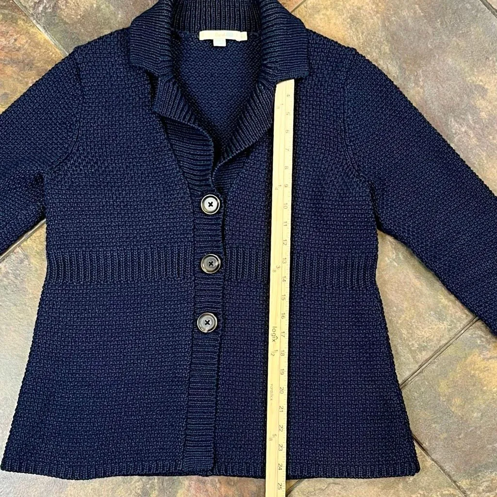 Boden Navy Textured Knit Collar Three Front Buttons Cardigan 12 Blue - Image 3