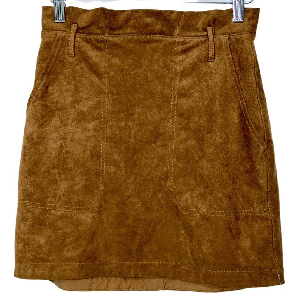 NEW Abercrombie & Fitch Brown Suede Leather Casual Mini Skirt Womens Size XS - Image 2