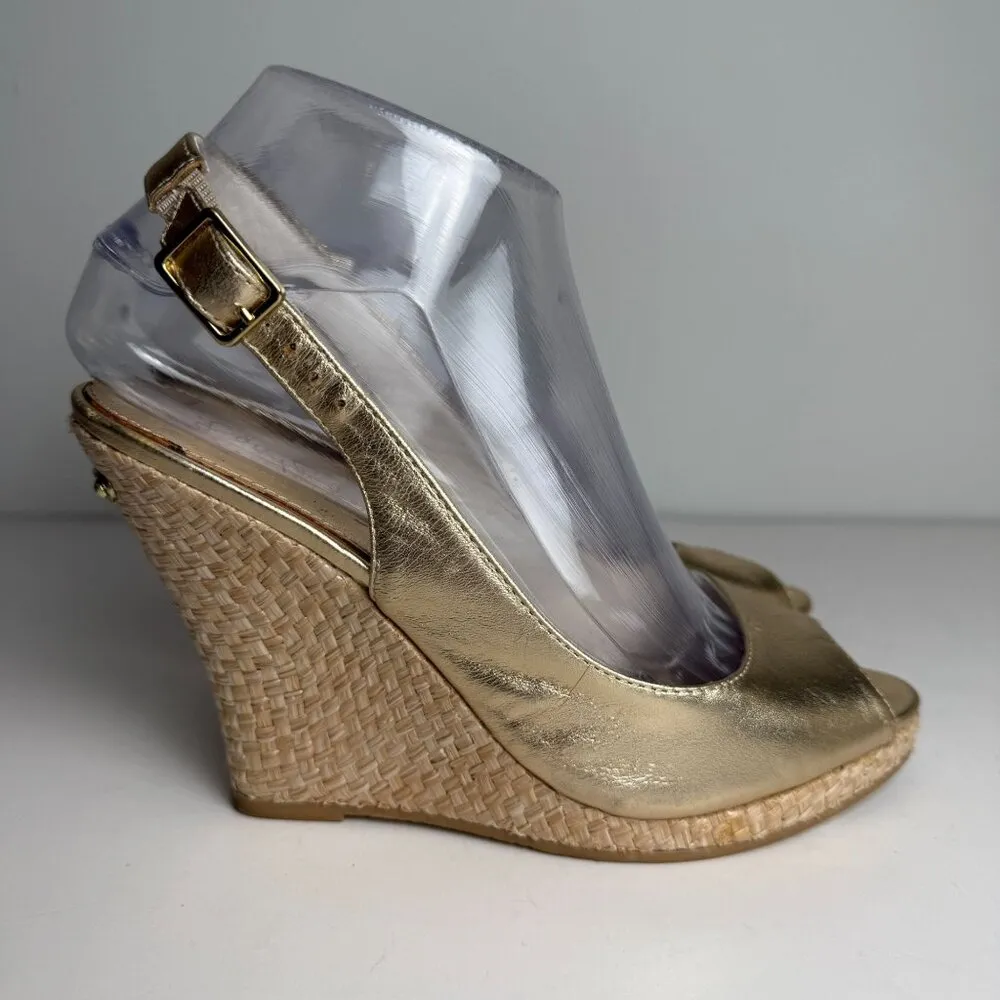 Lilly Pulitzer Wedge Kristin Slingback Gold Size 7.5 Wedding Guest - Image 2