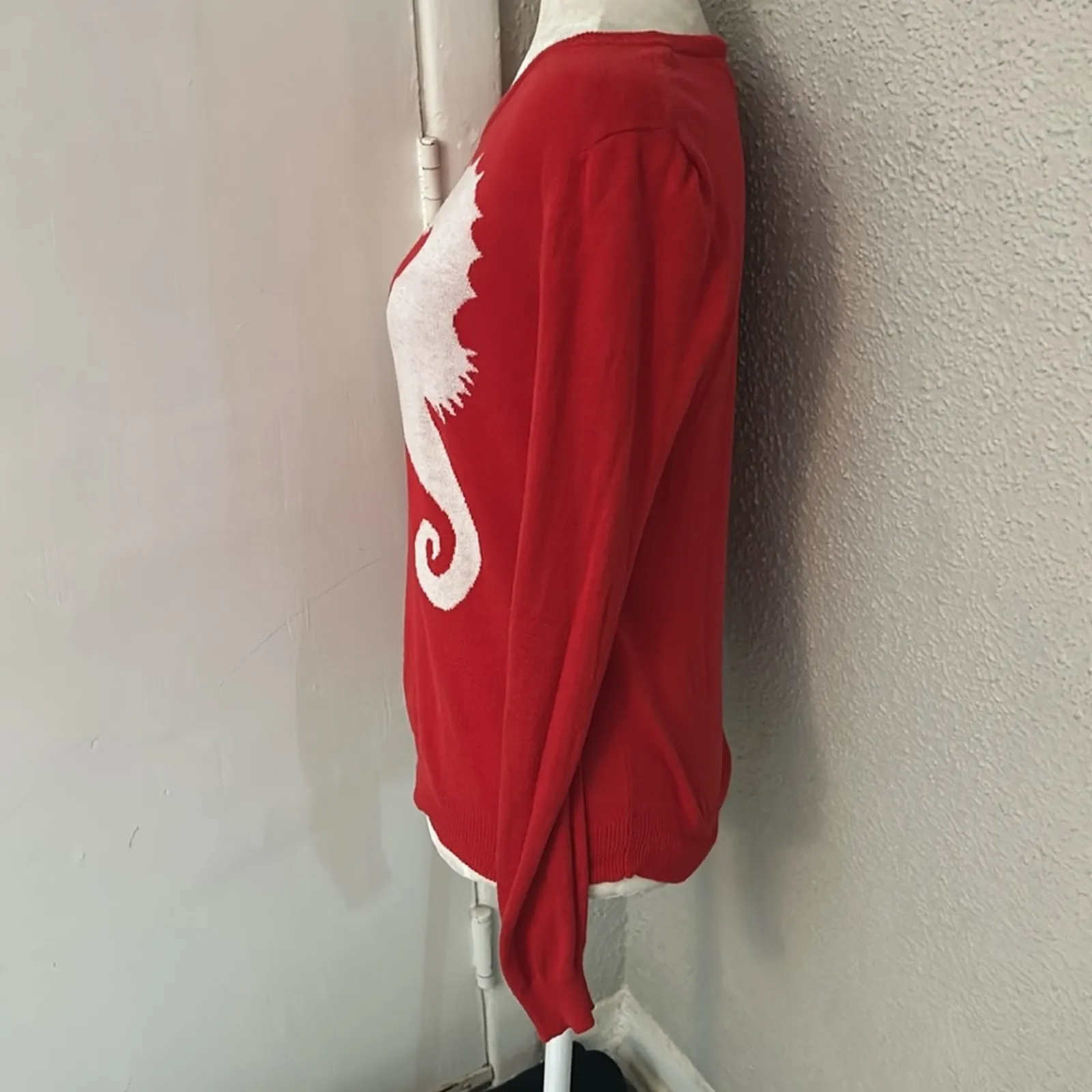 Rue 21 Red/White Seahorse Sweater Long Sleeve S Casual Mermaid Cherry Girl Boho - Image 3