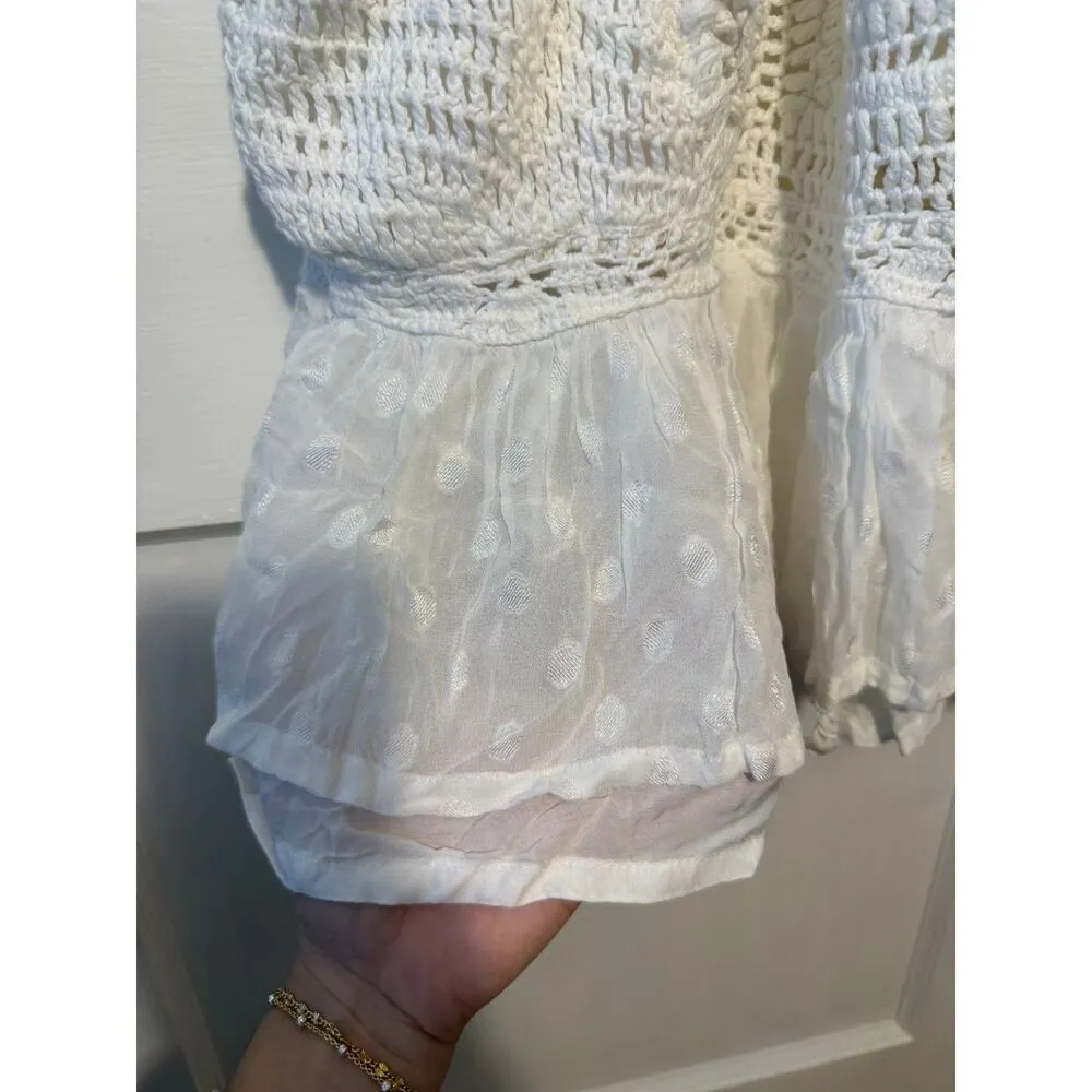 ZARA V-Neck Contrast Crochet Knit Lace Midi Dress White Size S NWT - Image 10