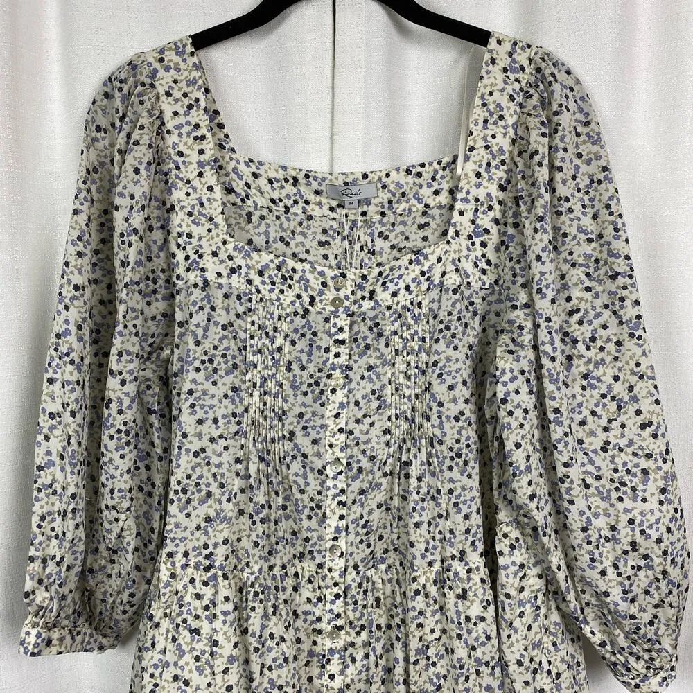 Rails Blue Floral Watercolor Buds Pippa Puff Sleeve Mini Dress Sz.M NWT - Image 7