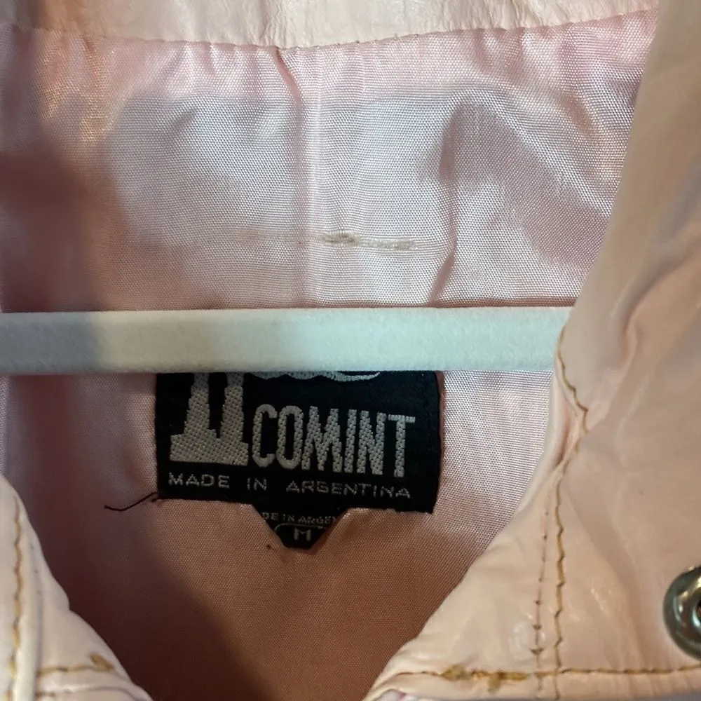 Vintage 90s pink leather jacket Pink Size M - Image 3