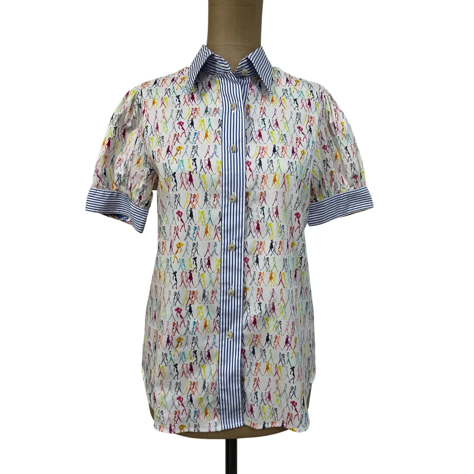 Robert Graham Blouse White Cotton Short Puff Sleeve Button Front Top - Image 7