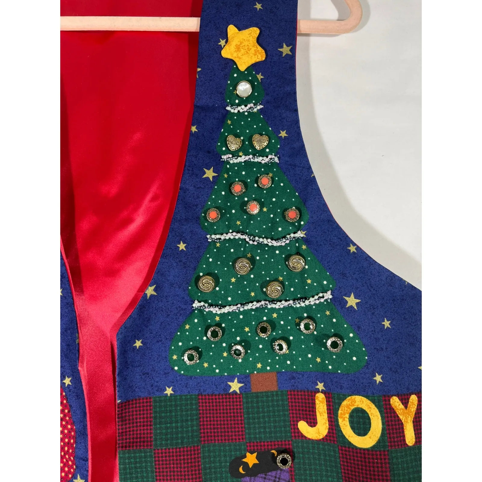 VTG Handmade Womens Christmas Vest Santa Snowman Tree Appliques Holiday Fun Sz L Blue Size L - Image 6