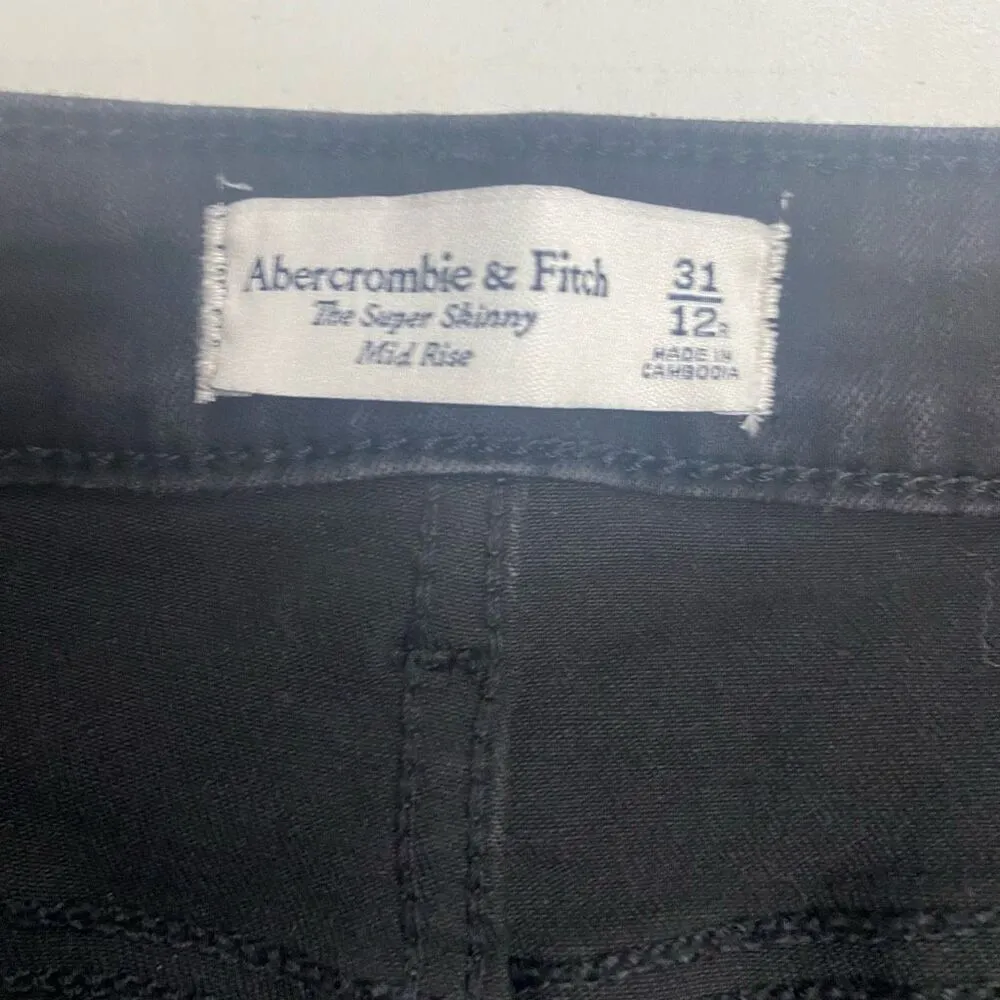 ABERCROMBIE & FITCH Women’s Black Super Skinny Mid Rise Jeans Size 12 Inseam 28 - Image 5