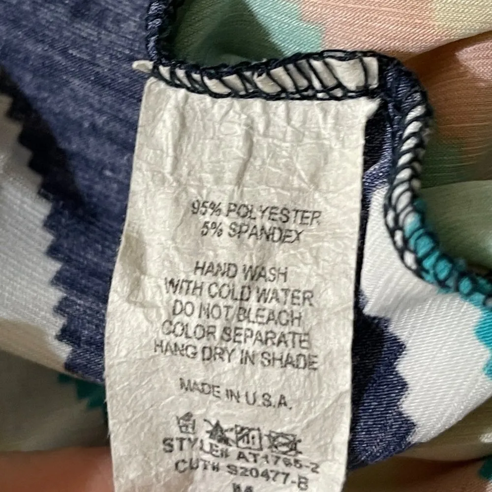 Auditions Chevron Tunic Crochet Pocket Long Sleeve Crewneck Teal Peach Cream M - Image 7