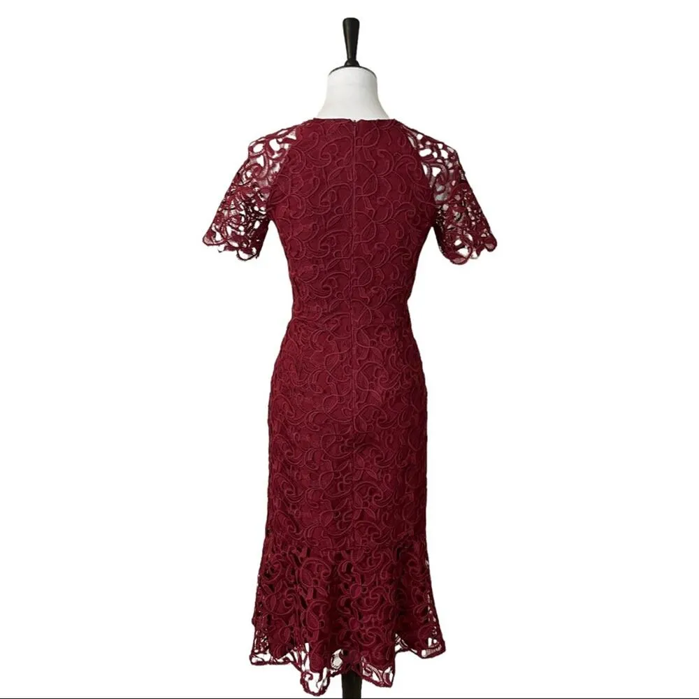 Antonio Melani Women's Midi Lace Cocktail Formal Short Sleeve Mermaid Hem Size 0 - Image 6