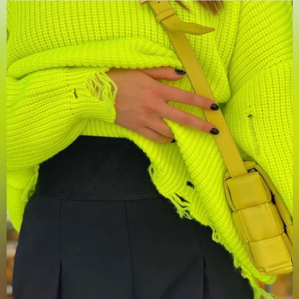 Women’s Lime Green Distressed Sweater - Image 2