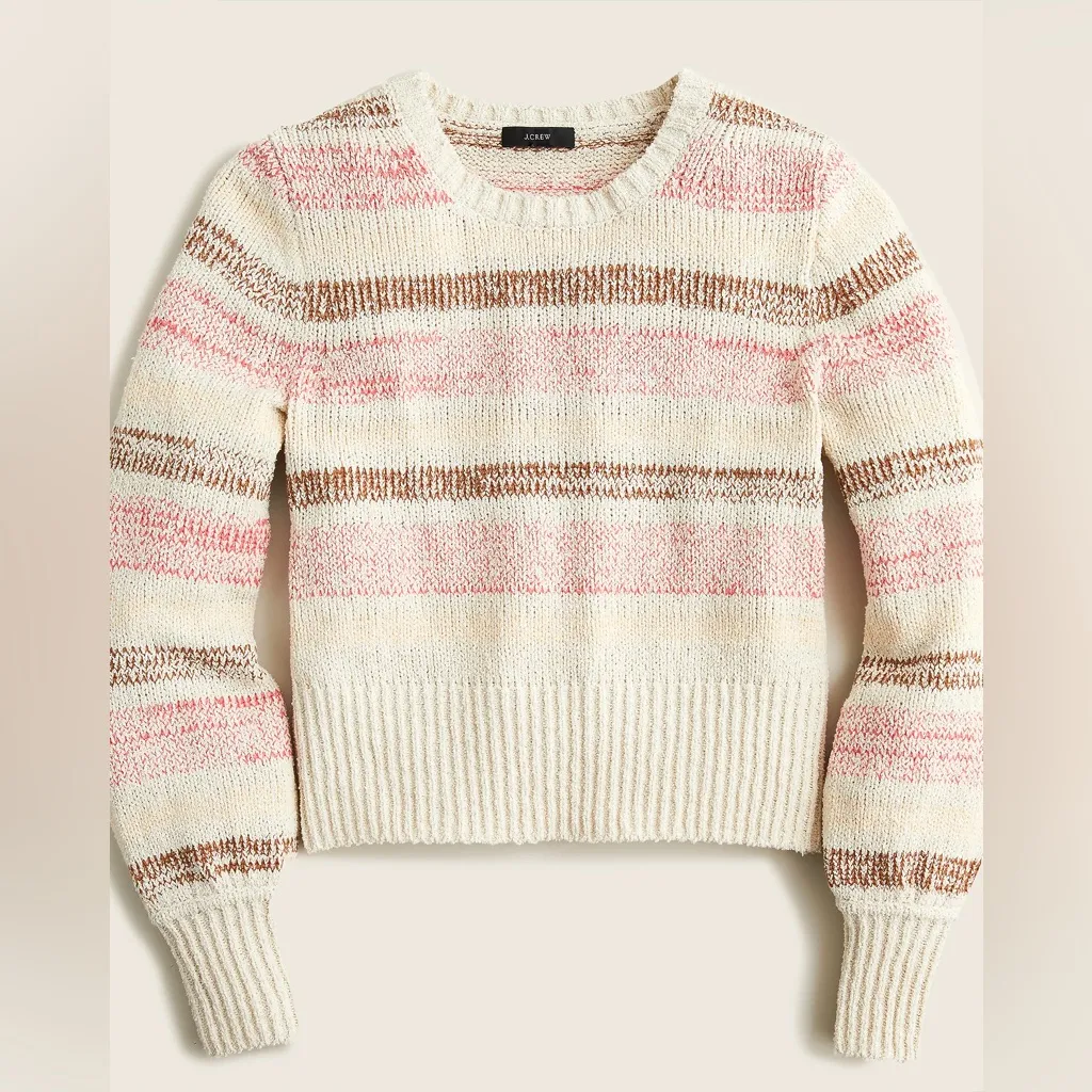 J. Crew Bouclé crewneck sweater in wide stripe (Sz L) Red Striped - Image 5