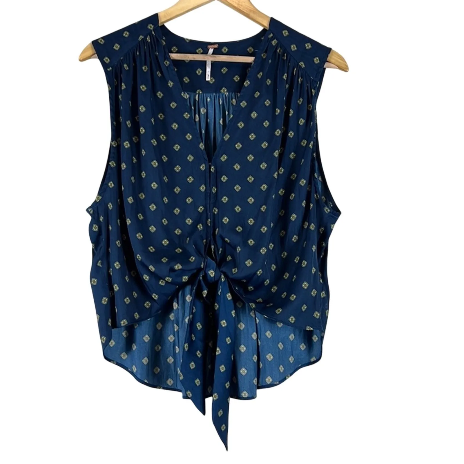 Free People Starry Dreams Tie Front Top Womens S Blue Cottagecore French Girl - Image 5