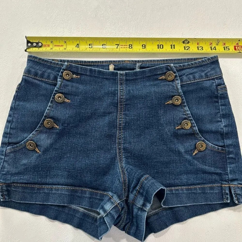 Blue Spice Women’s High-Rise Button Front Denim Shorts Size 7 – Nautical Sailor - Image 4