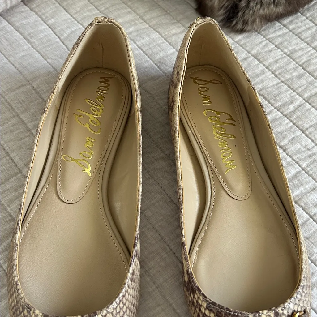 Sam Edelman Nori, goldtone horse bit pointed toe, snakeskin ballet flats 7 - Image 3