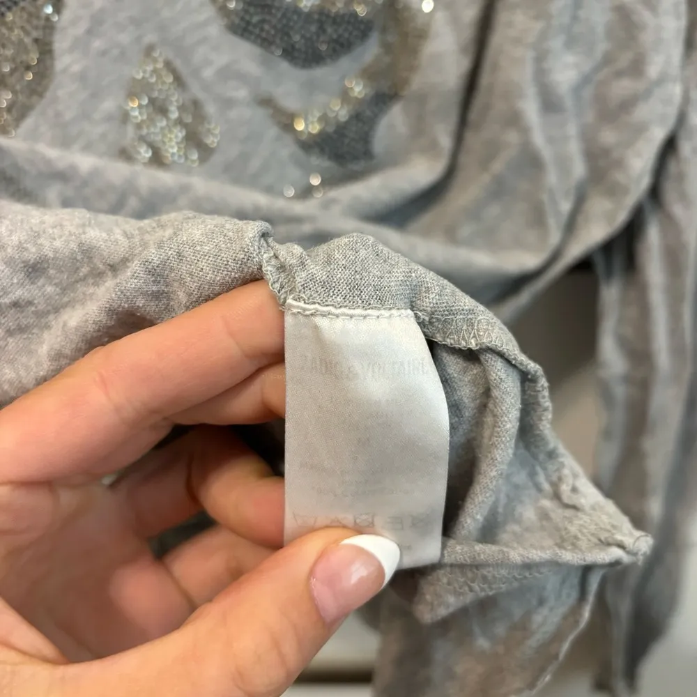 ZADIG & VOLTAIRE Tunisien Camp Rhinestone Skull Long Sleeve Cotton Top - Image 6