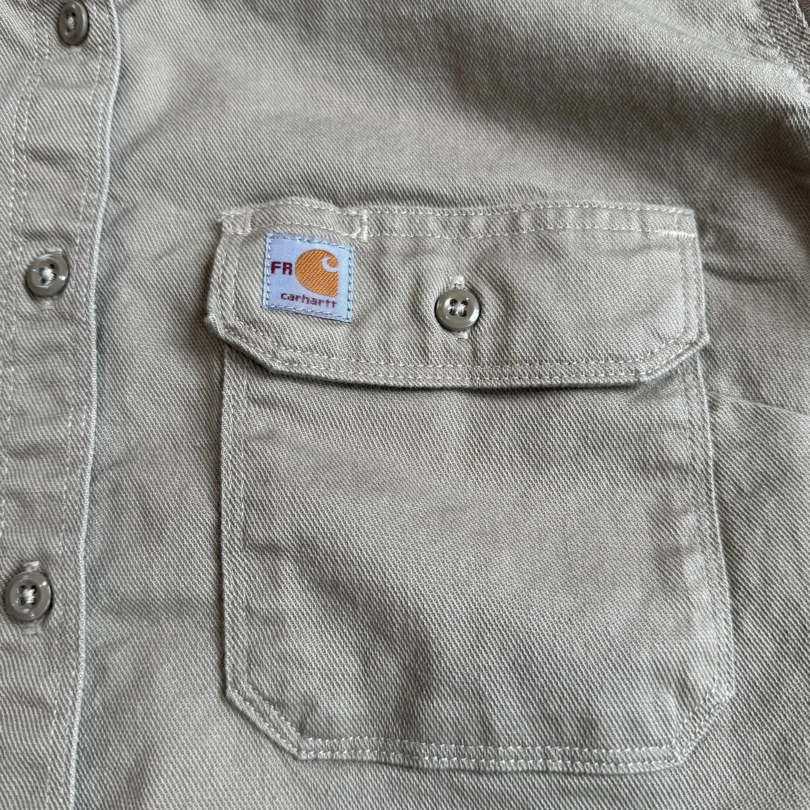 Carhartt FR Long Sleeve Top Women L 12 14 Button Up Relaxed Fit Twill 102459 Tan - Image 7