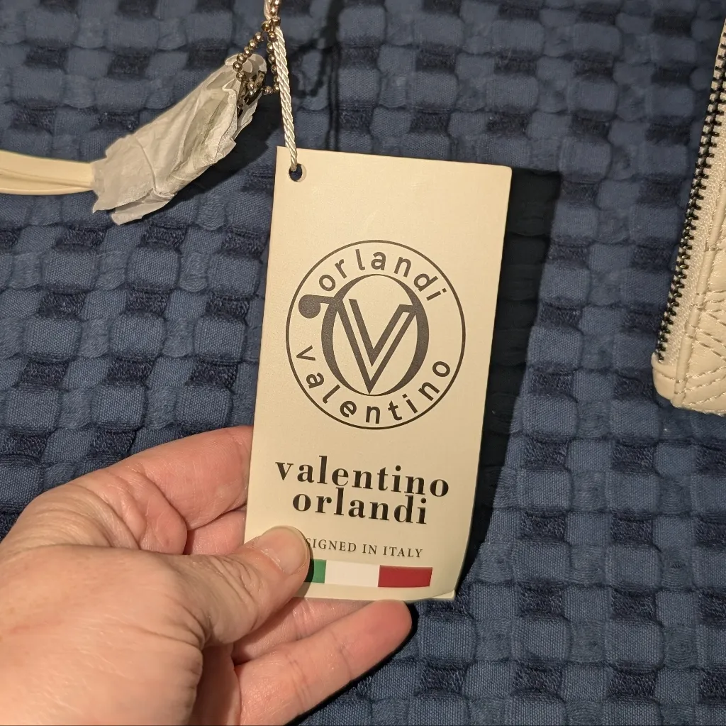 NWTS Valentino Orlandi Vegan Leather Quilted 2 Way Large Tote Set Cream/White White - Image 6